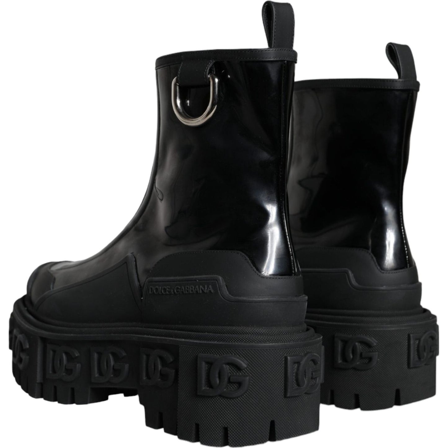 Dolce & Gabbana Black Leather Rubber Logo Ankle Boots Shoes Dolce & Gabbana