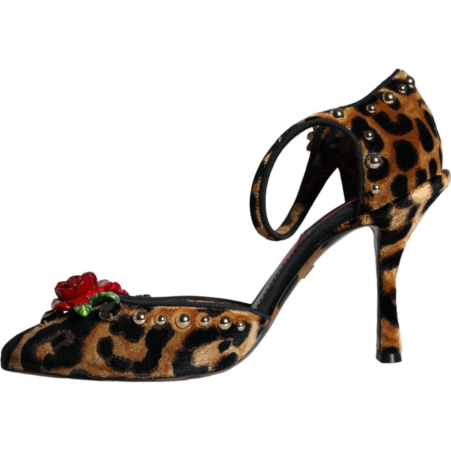 Dolce & Gabbana Brown Leopard Floral Crystal Ankle Strap Pumps Shoes Dolce & Gabbana