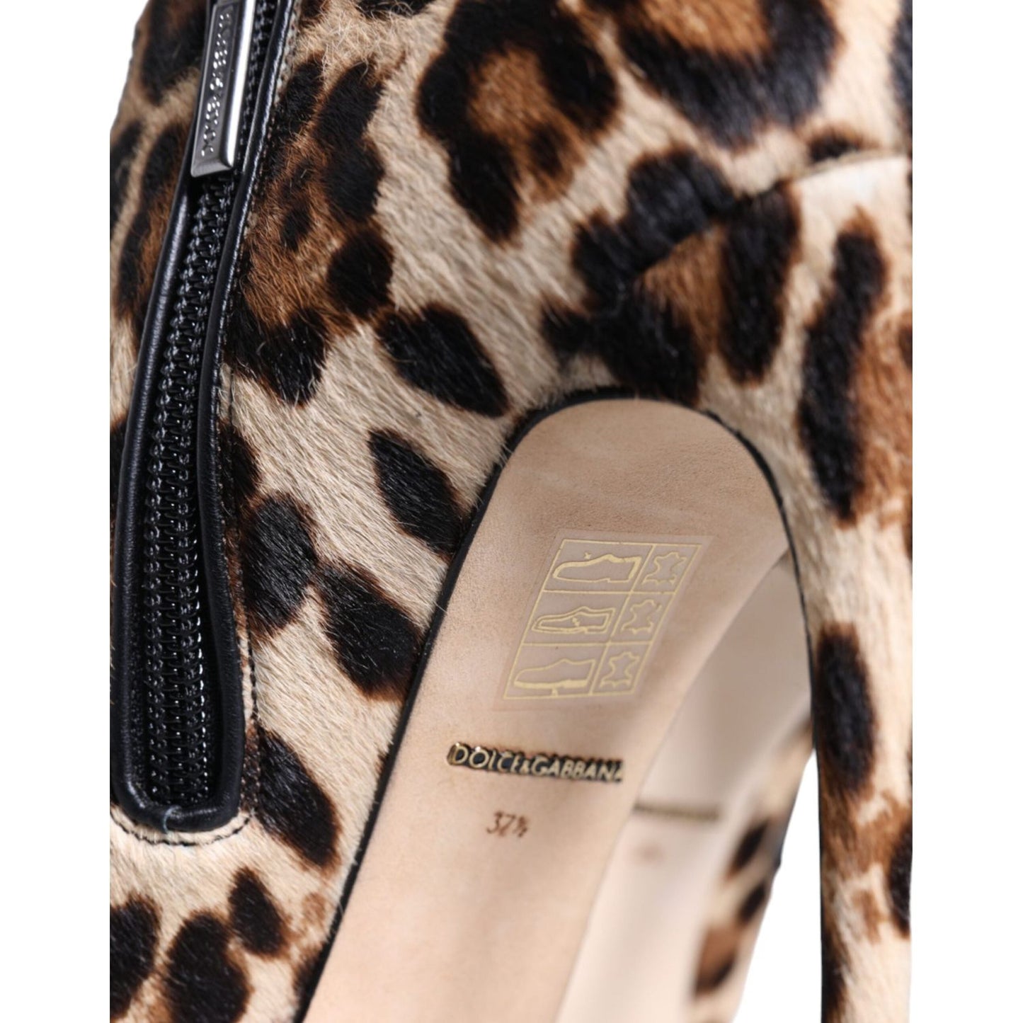 Dolce & Gabbana Brown Leopard Calf Fur Heels Ankle Boots Shoes Dolce & Gabbana