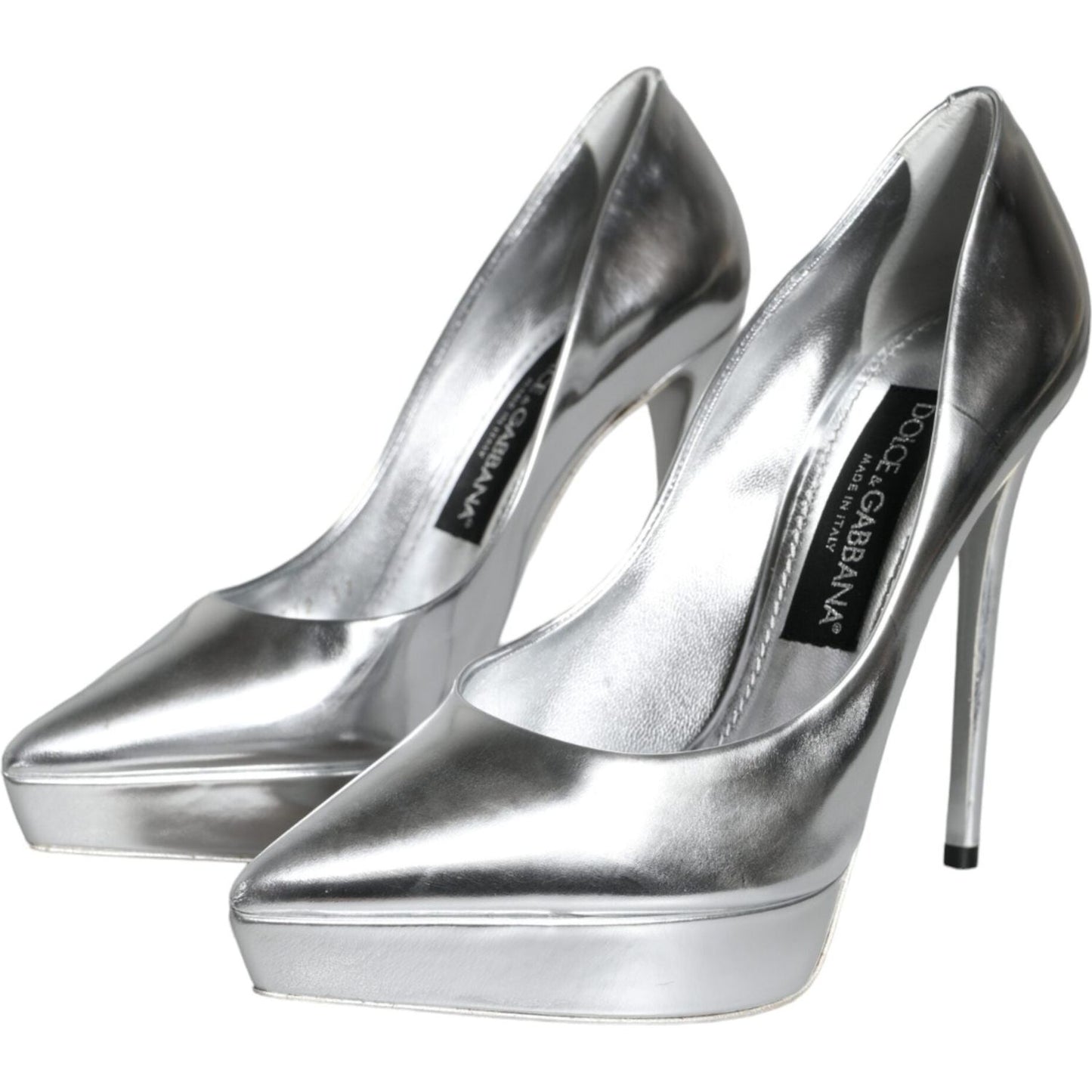 Dolce & Gabbana Silver Leather Platform Heels Pumps Shoes Dolce & Gabbana