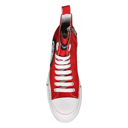 Dolce & Gabbana Red White Canvas Logo Sneakers Boots Shoes Dolce & Gabbana