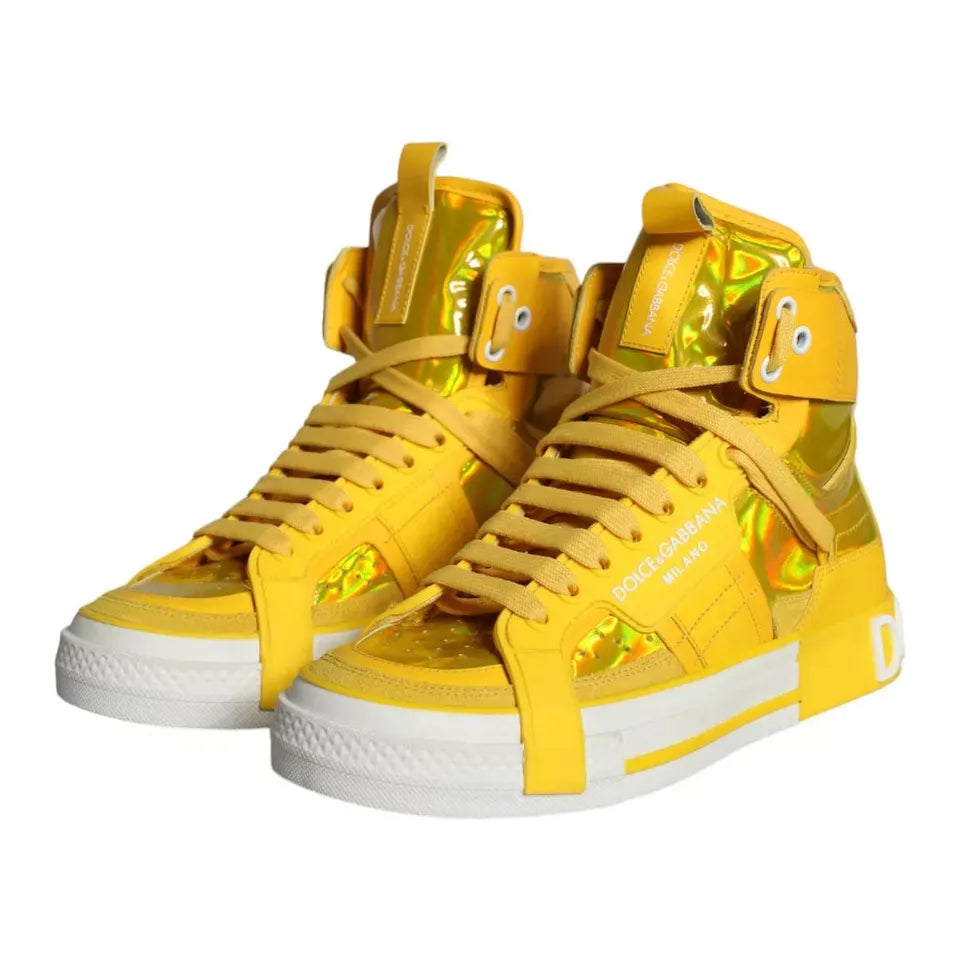 Dolce & Gabbana Yellow White Leather High Top Sneakers Shoes Dolce & Gabbana