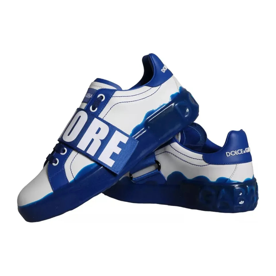 Dolce & Gabbana White Blue Amore Print Leather Sneakers Shoes Dolce & Gabbana