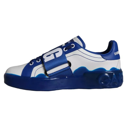 Dolce & Gabbana White Blue Amore Print Leather Sneakers Shoes Dolce & Gabbana