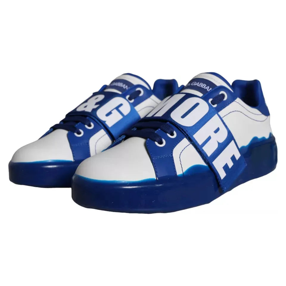 Dolce & Gabbana White Blue Amore Print Leather Sneakers Shoes Dolce & Gabbana