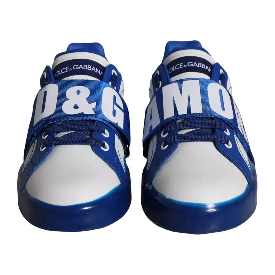 Dolce & Gabbana White Blue Amore Print Leather Sneakers Shoes Dolce & Gabbana