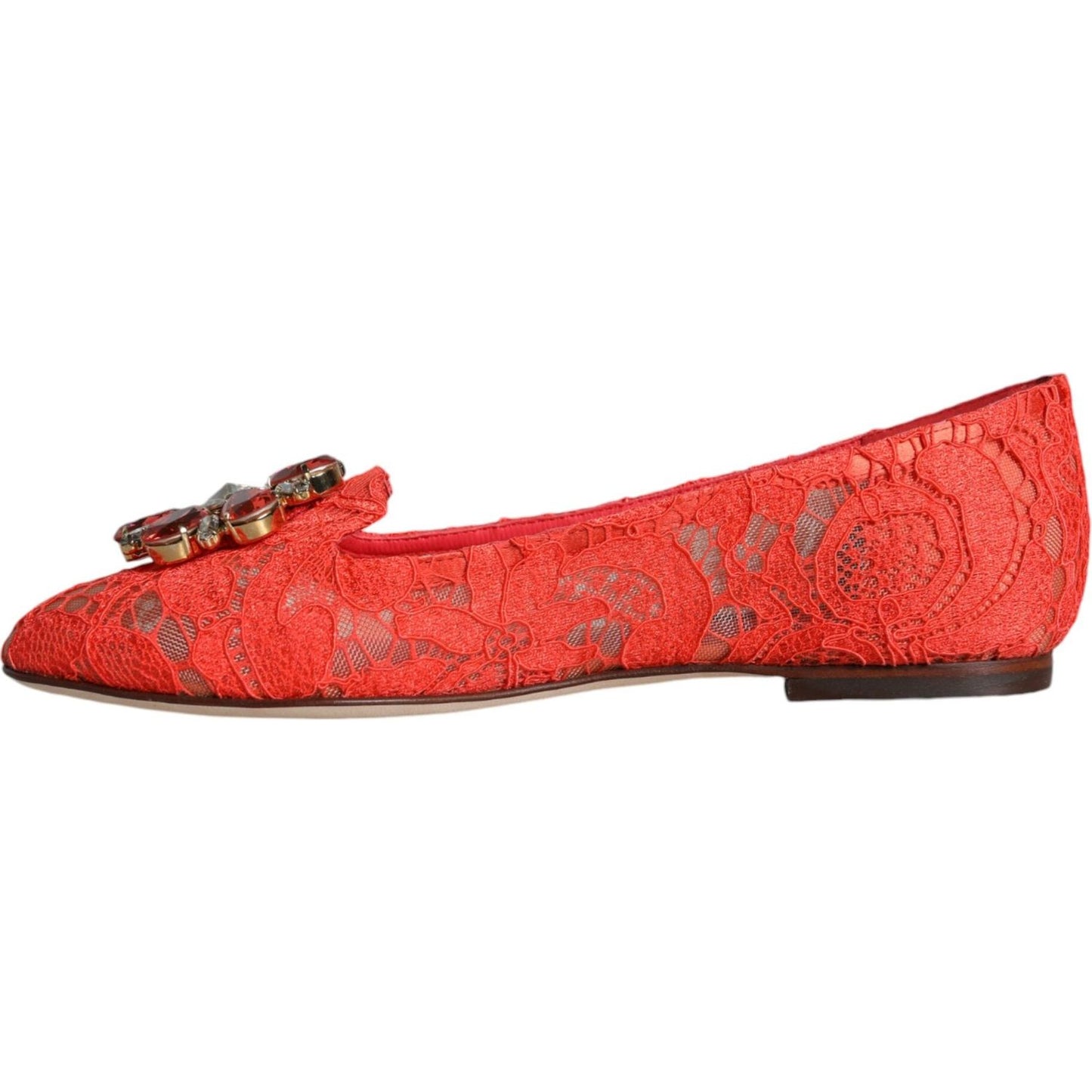 Dolce & Gabbana Coral Lace Crystal Ballet Flats Loafers Shoes Dolce & Gabbana