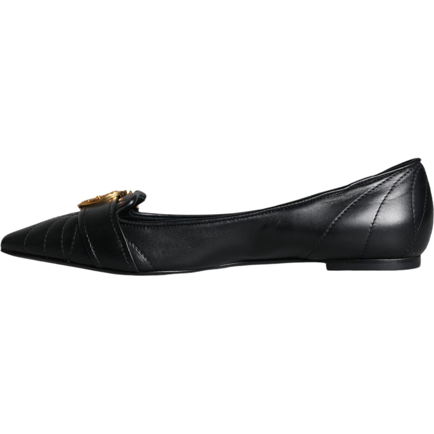 Dolce & Gabbana Black Devotion Leather Pointy Flats Shoes Dolce & Gabbana