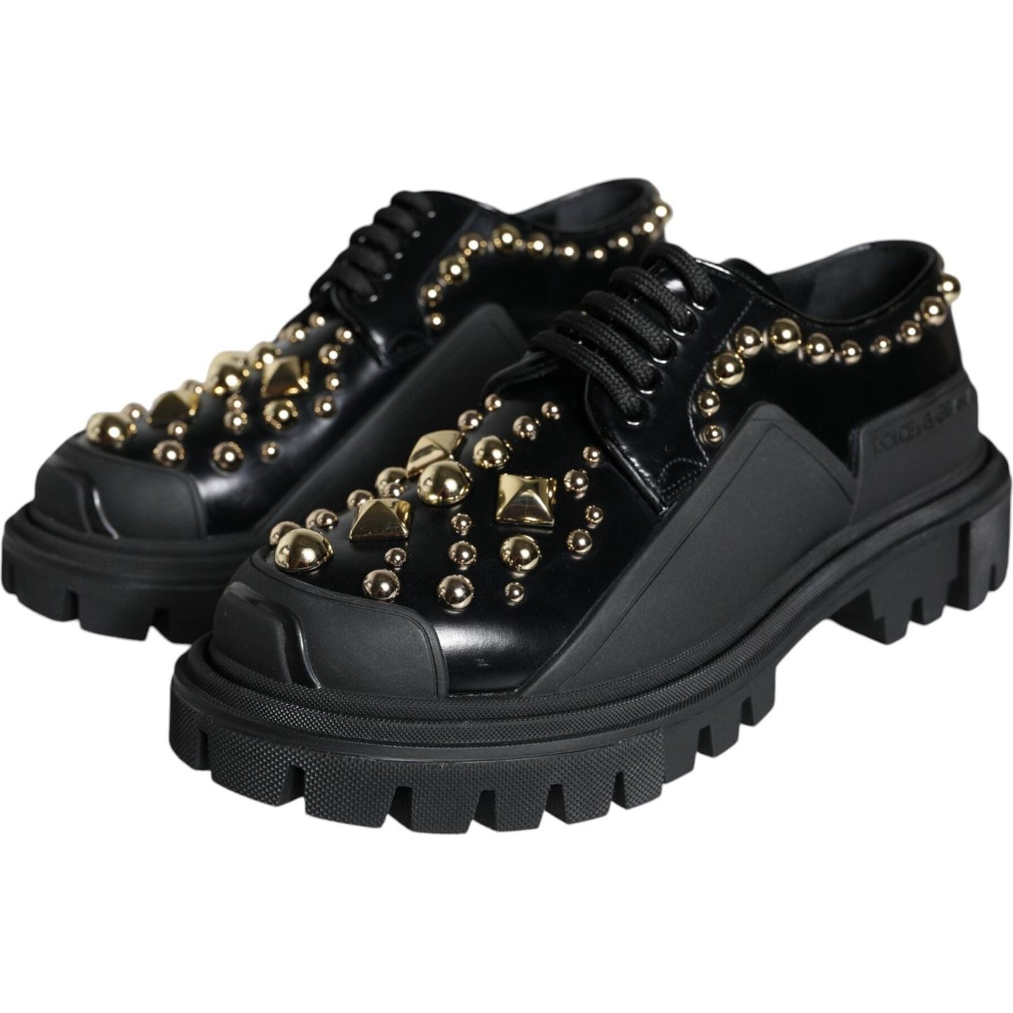 Dolce & Gabbana Black Leather Trekking Derby Embellished Shoes Dolce & Gabbana