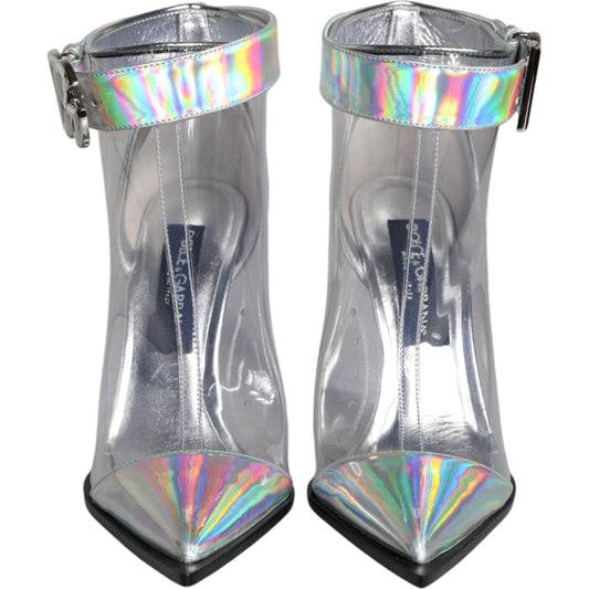 Dolce & Gabbana Silver Iridescent PVC Pointed Short Boots Shoes Dolce & Gabbana