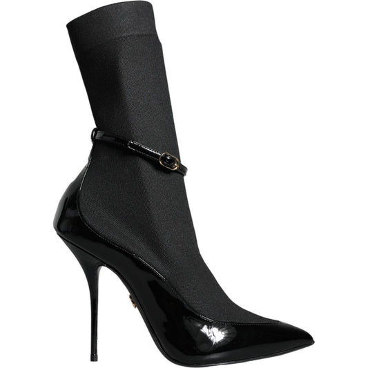 Dolce & Gabbana Black Leather Stilettos Booties Socks Shoes Dolce & Gabbana