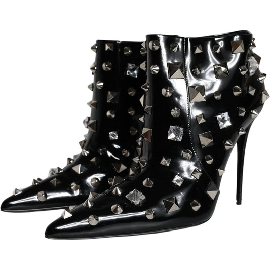 Dolce & Gabbana Black Leather Studs Crystal Ankle Boots Shoes Dolce & Gabbana