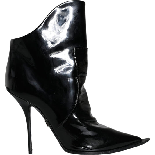 Dolce & Gabbana Black Patent Leather Pointed Ankle Boot Shoes Dolce & Gabbana