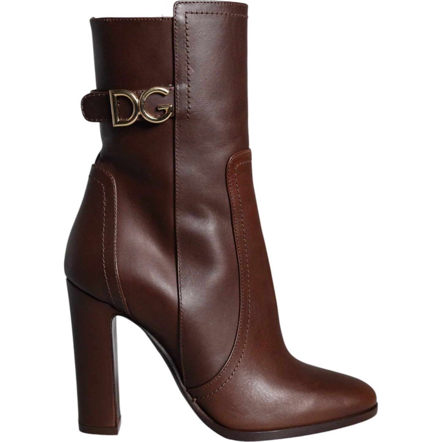 Dolce & Gabbana Brown Leather Heels Mid Calf Boots Shoes Dolce & Gabbana