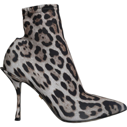 Dolce & Gabbana Gray Leopard Stretch Heels Ankle Boots Shoes Dolce & Gabbana