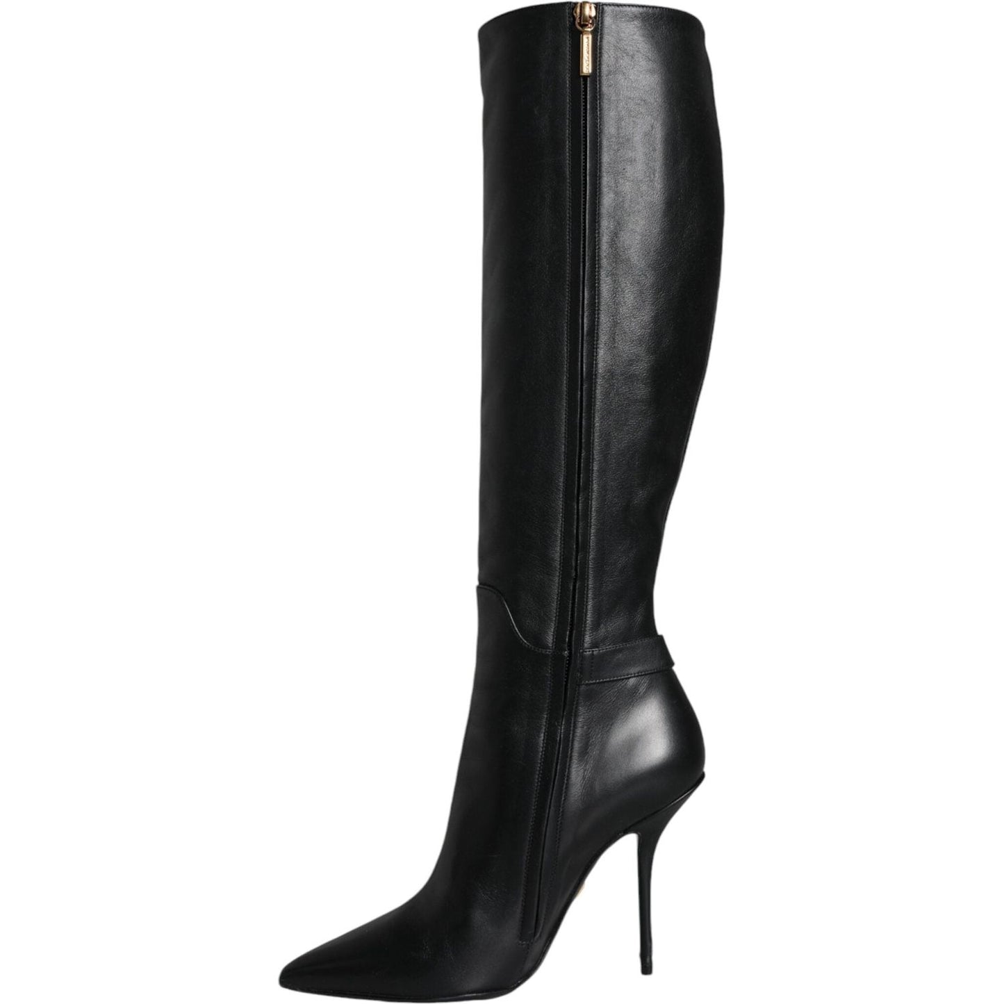 Dolce & Gabbana Black Leather Gold Tone Logo High Boots Shoes Dolce & Gabbana