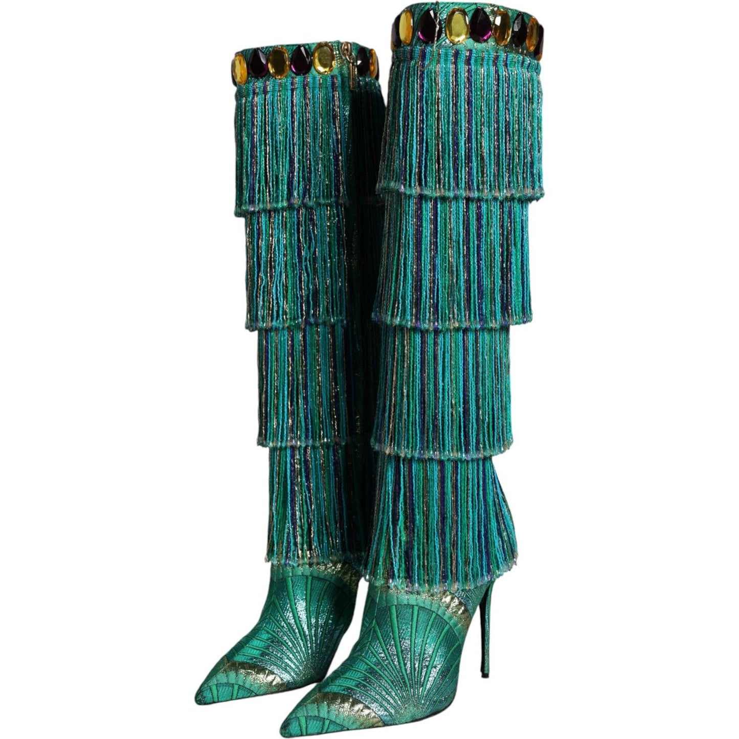 Dolce & Gabbana Multicolor Cotton Crystal Tassel High Boots Shoes