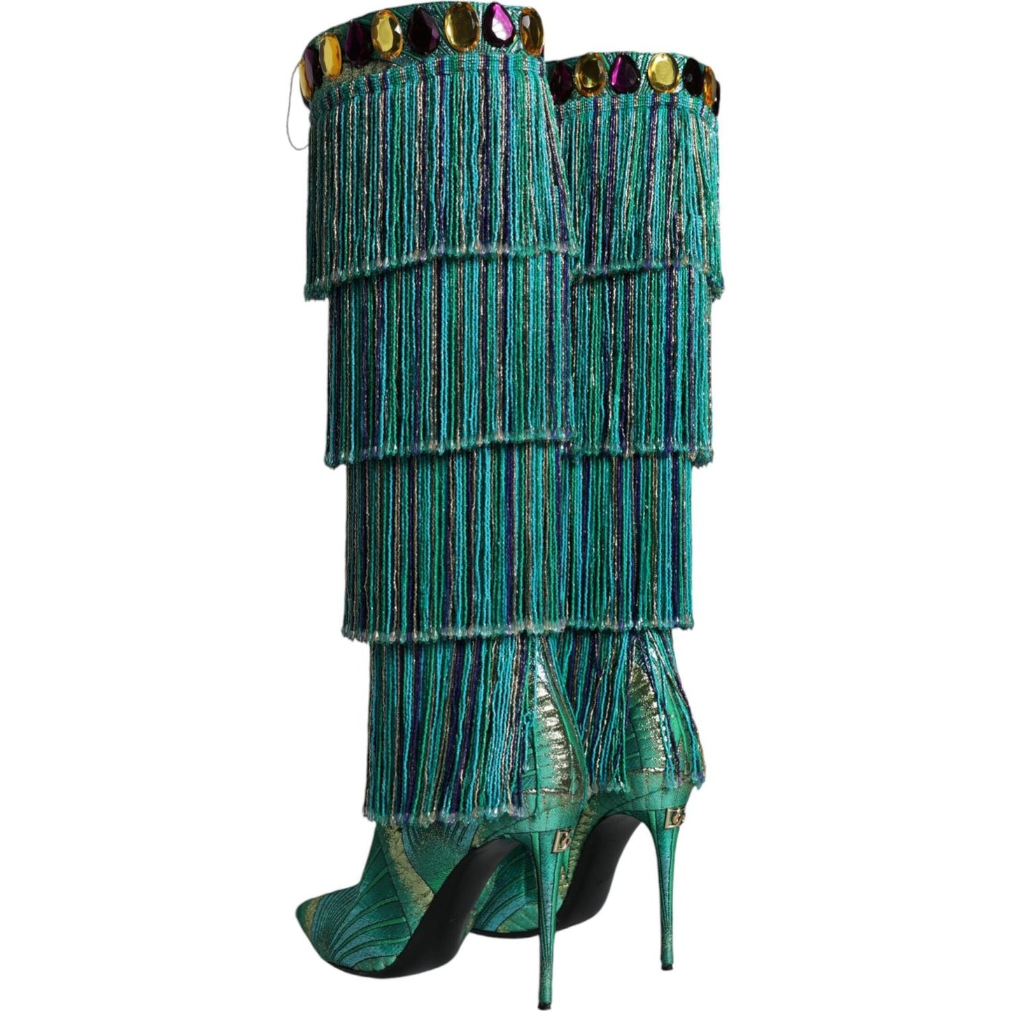 Dolce & Gabbana Multicolor Cotton Crystal Tassel High Boots Shoes