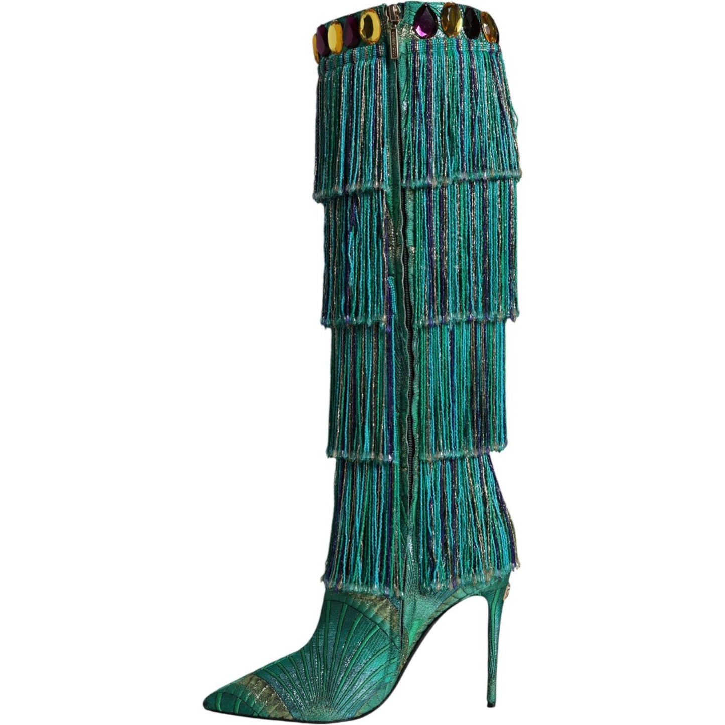 Dolce & Gabbana Multicolor Cotton Crystal Tassel High Boots Shoes Dolce & Gabbana