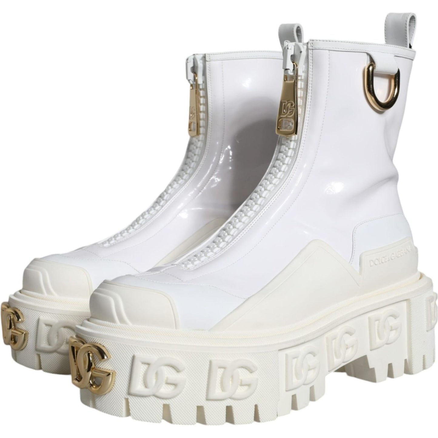 Dolce & Gabbana White Leather Rubber Logo Ankle Boots Shoes Dolce & Gabbana