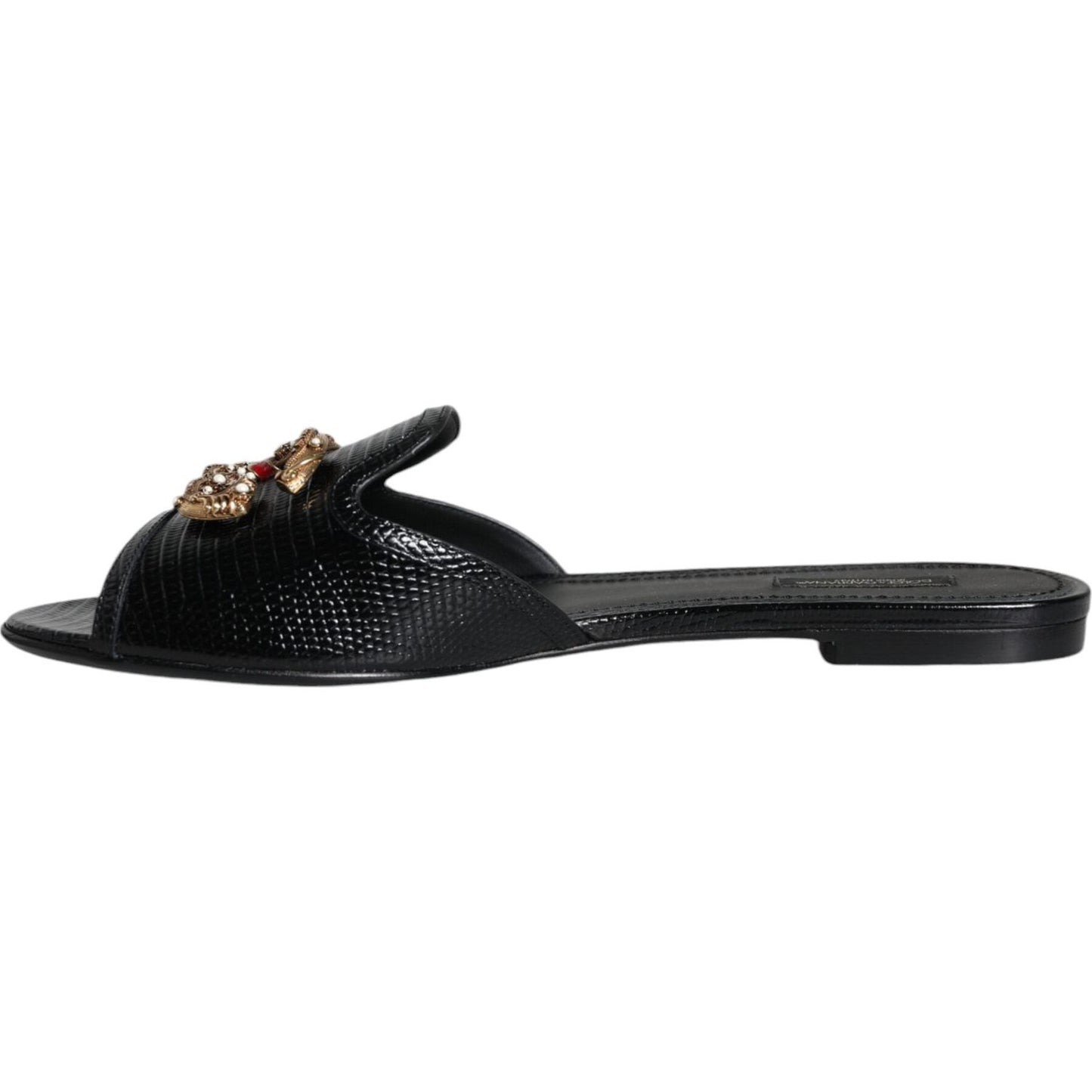 Dolce & Gabbana Black DG Amore Leather Slip On Flats Shoes Dolce & Gabbana