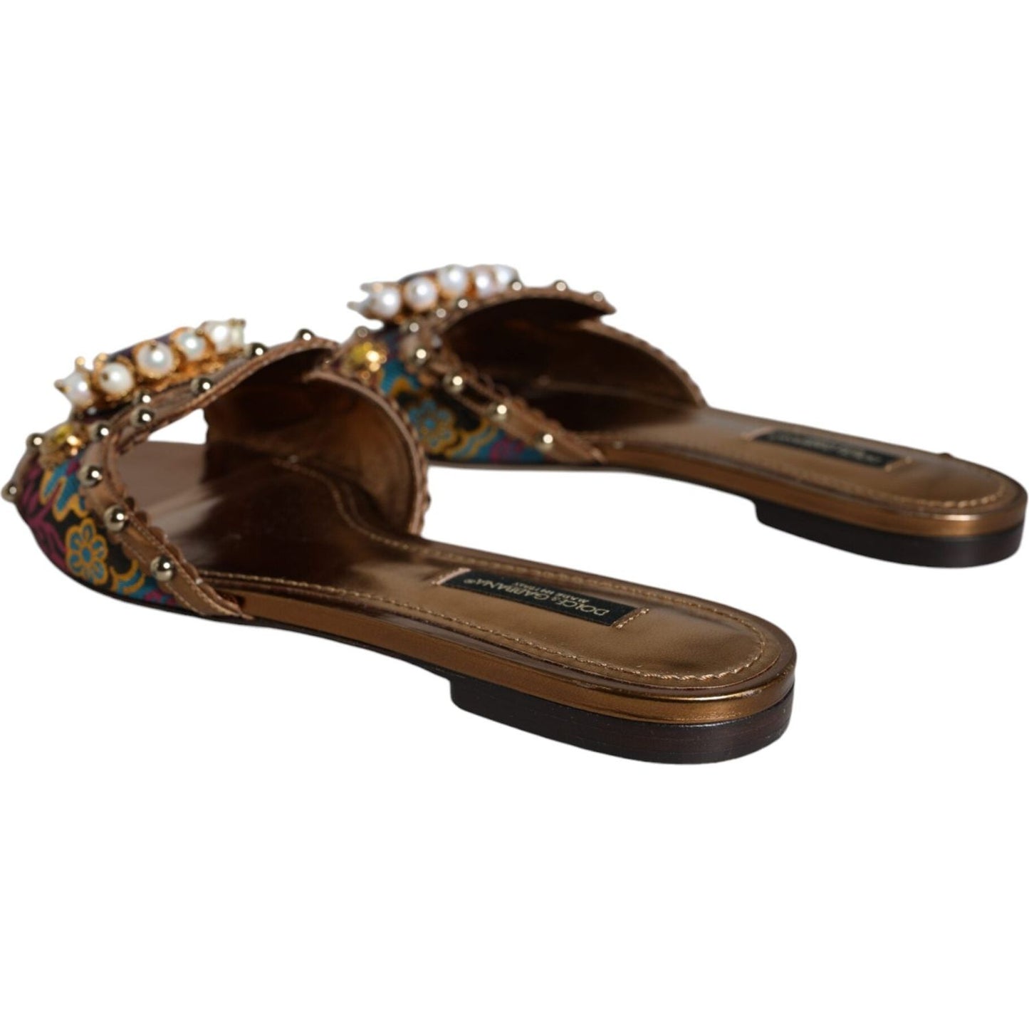 Dolce & Gabbana Multicolor Jacquard Embellished Slides Flats Shoes Dolce & Gabbana