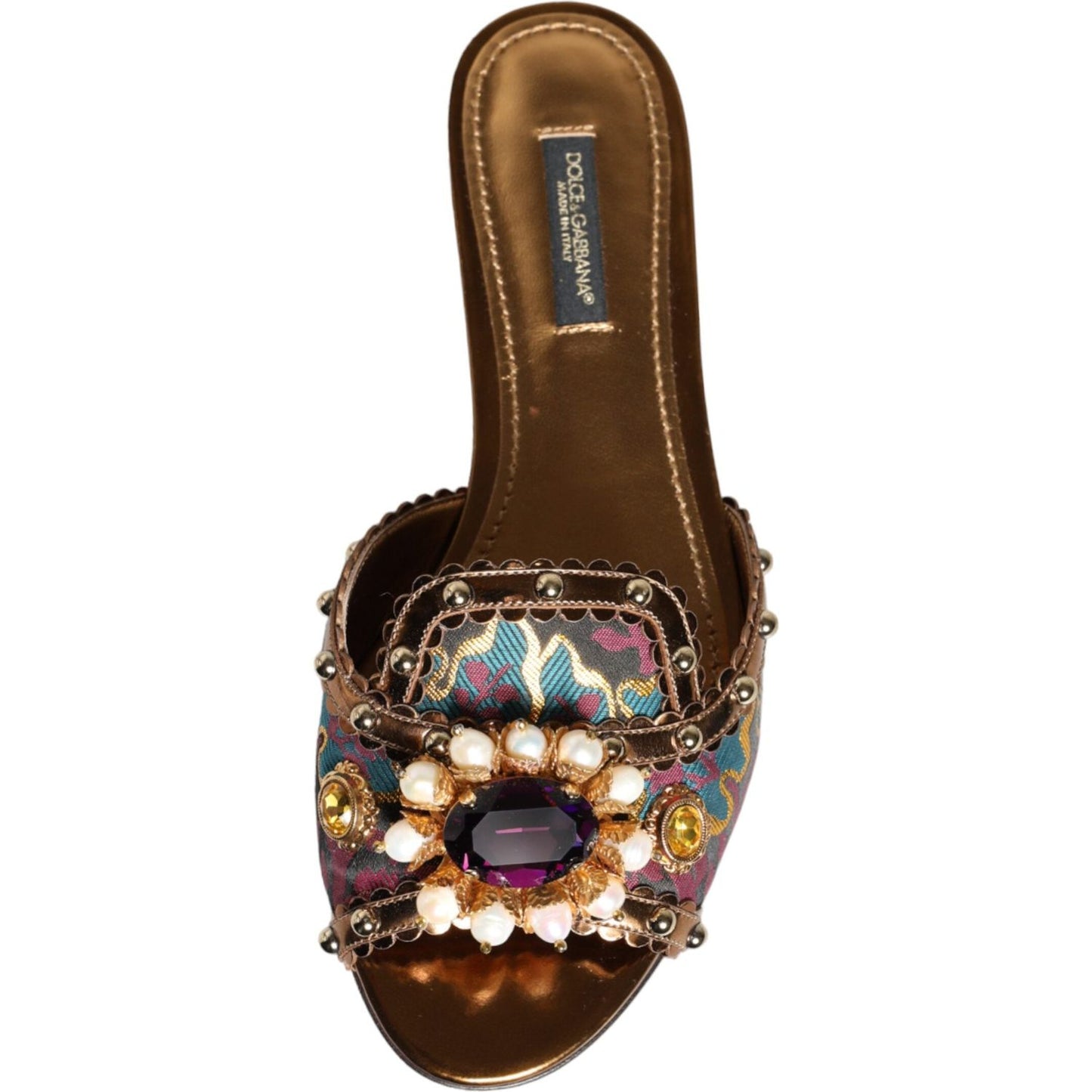 Dolce & Gabbana Multicolor Jacquard Embellished Slides Flats Shoes Dolce & Gabbana