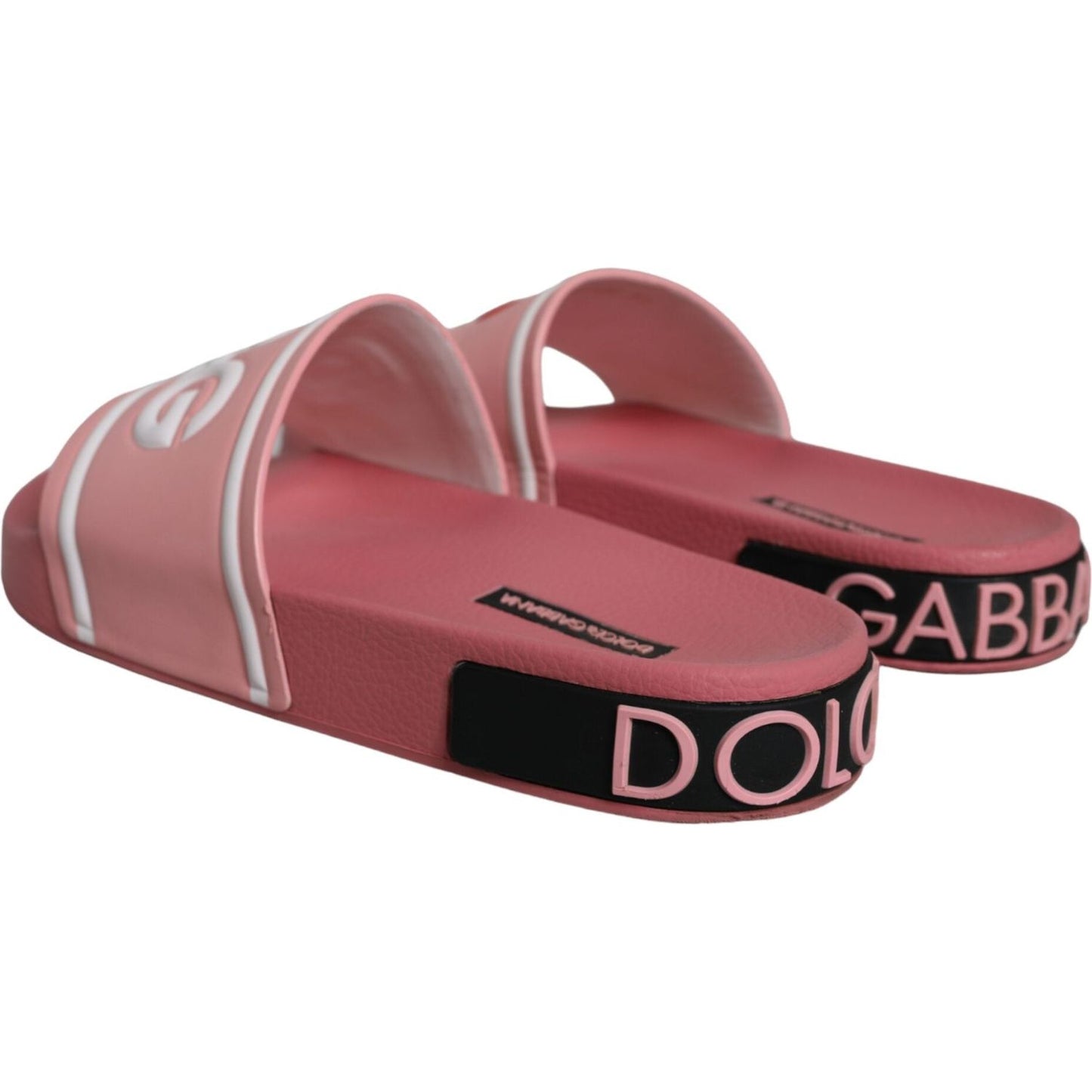 Dolce & Gabbana Pink Leather I Love D&G Sandals Slides Shoes Dolce & Gabbana