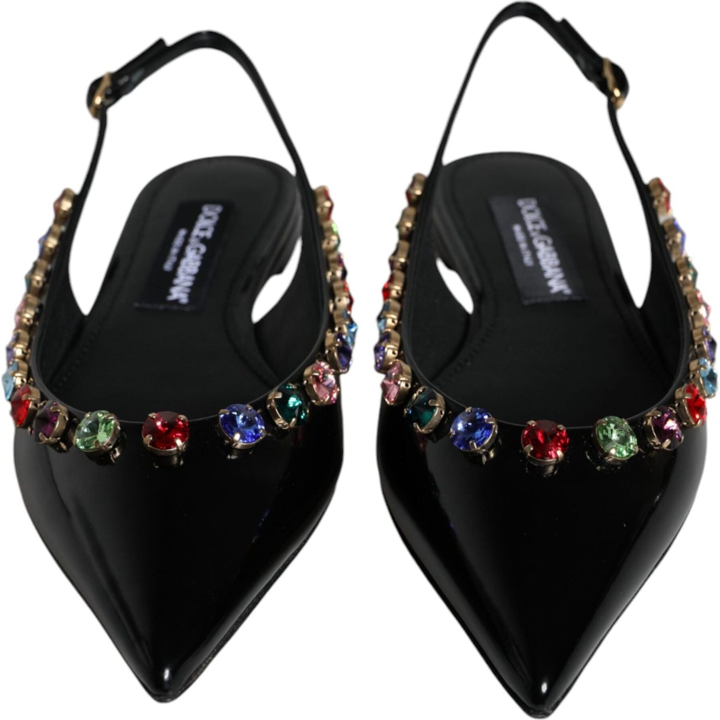 Dolce & Gabbana Black Leather Crystal Flats Slingback Shoes Dolce & Gabbana