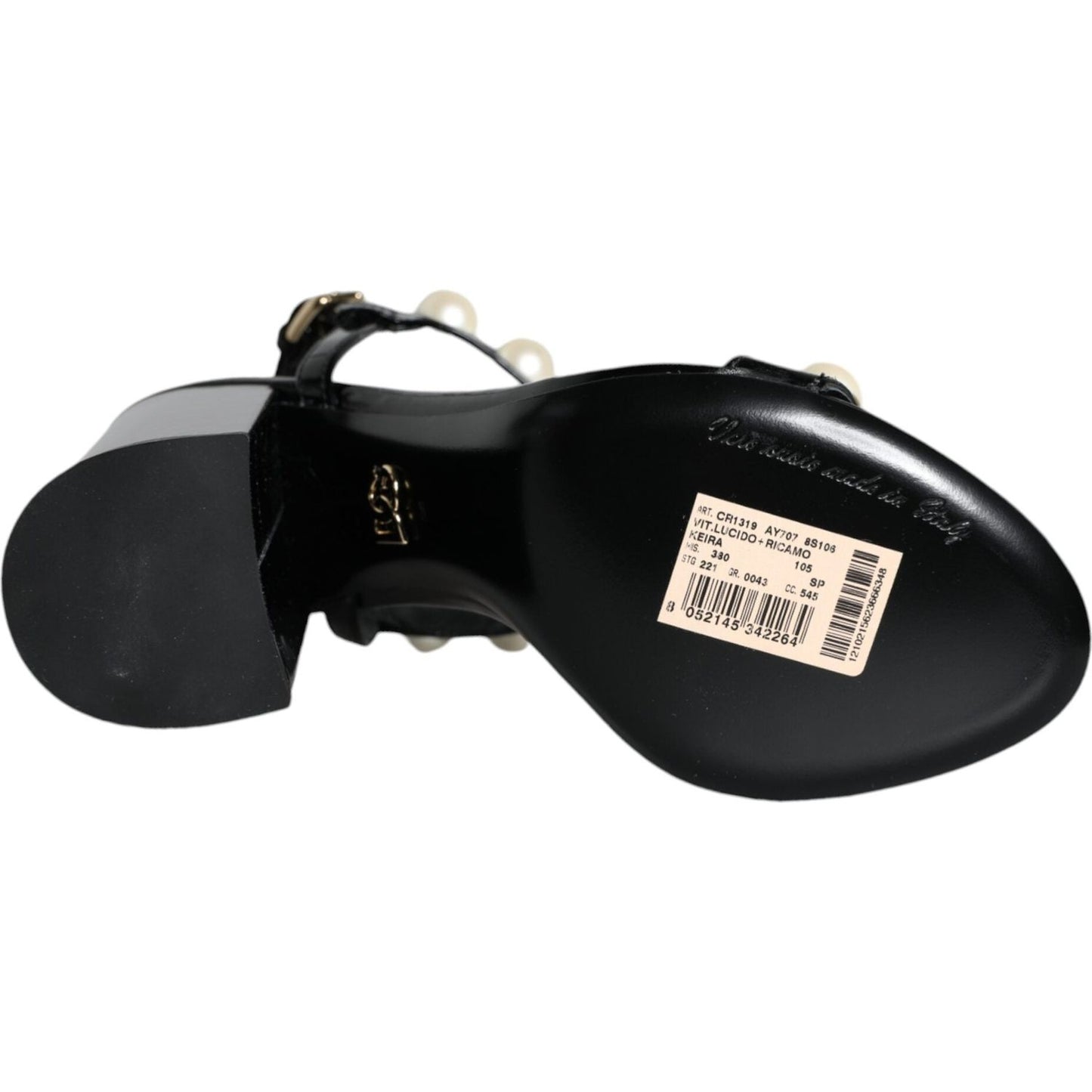 Dolce & Gabbana Black Leather Pearls T-strap Sandals Shoes Dolce & Gabbana