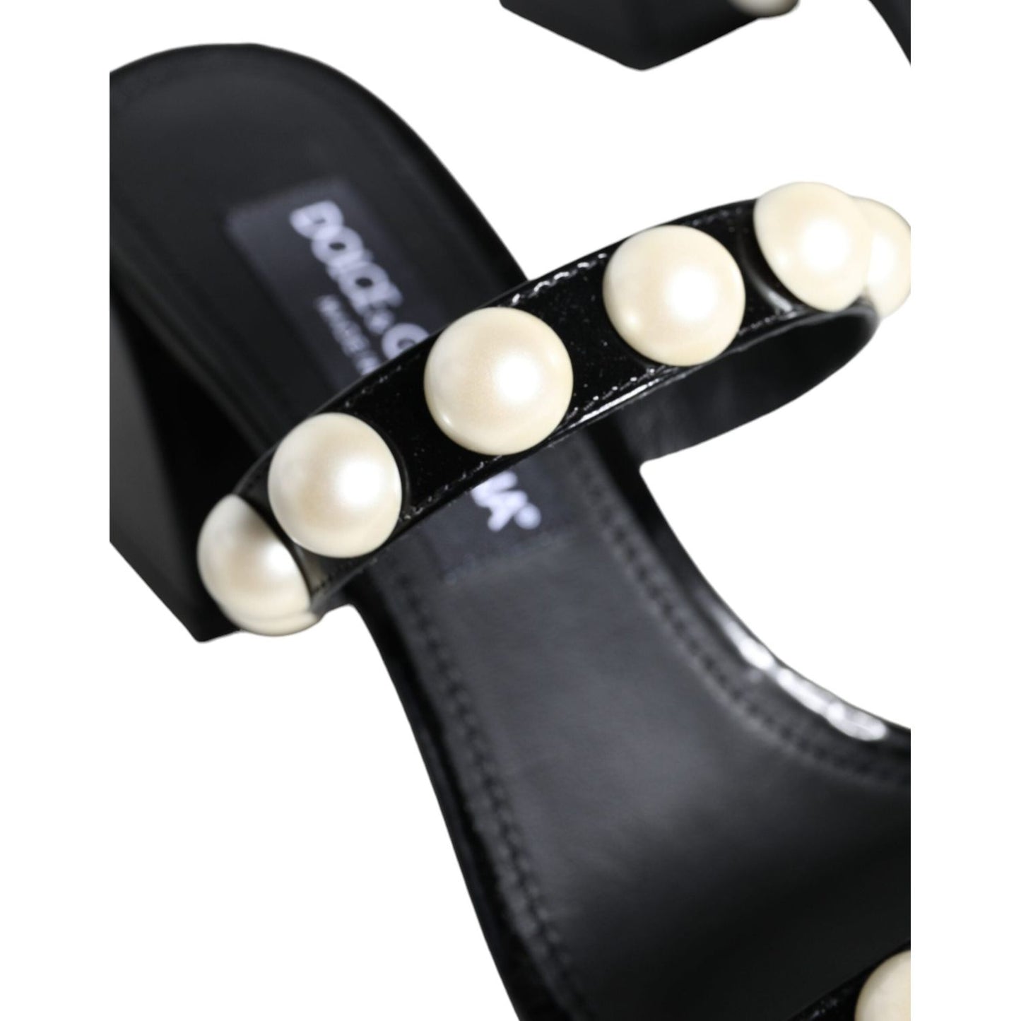 Dolce & Gabbana Black Leather Pearls Slides Sandals Shoes Dolce & Gabbana