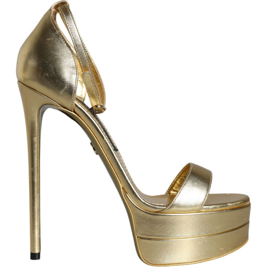 Dolce & Gabbana Gold Leather Platform Keira Sandals Shoes Dolce & Gabbana