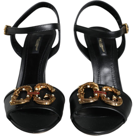 Dolce & Gabbana Black DG Amore Leather Keira Sandals Shoes Dolce & Gabbana