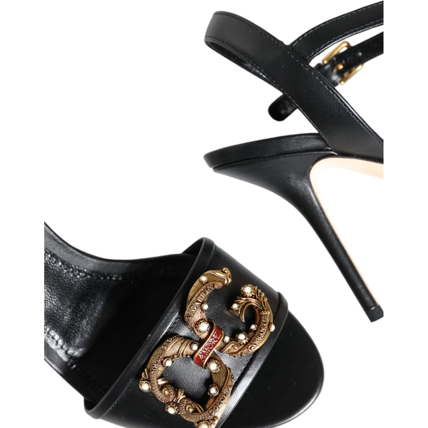 Dolce & Gabbana Black DG Amore Leather Keira Sandals Shoes Dolce & Gabbana