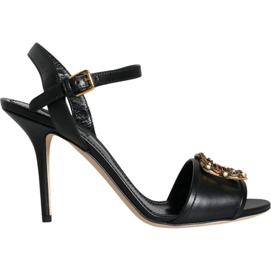 Dolce & Gabbana Black DG Amore Leather Keira Sandals Shoes Dolce & Gabbana