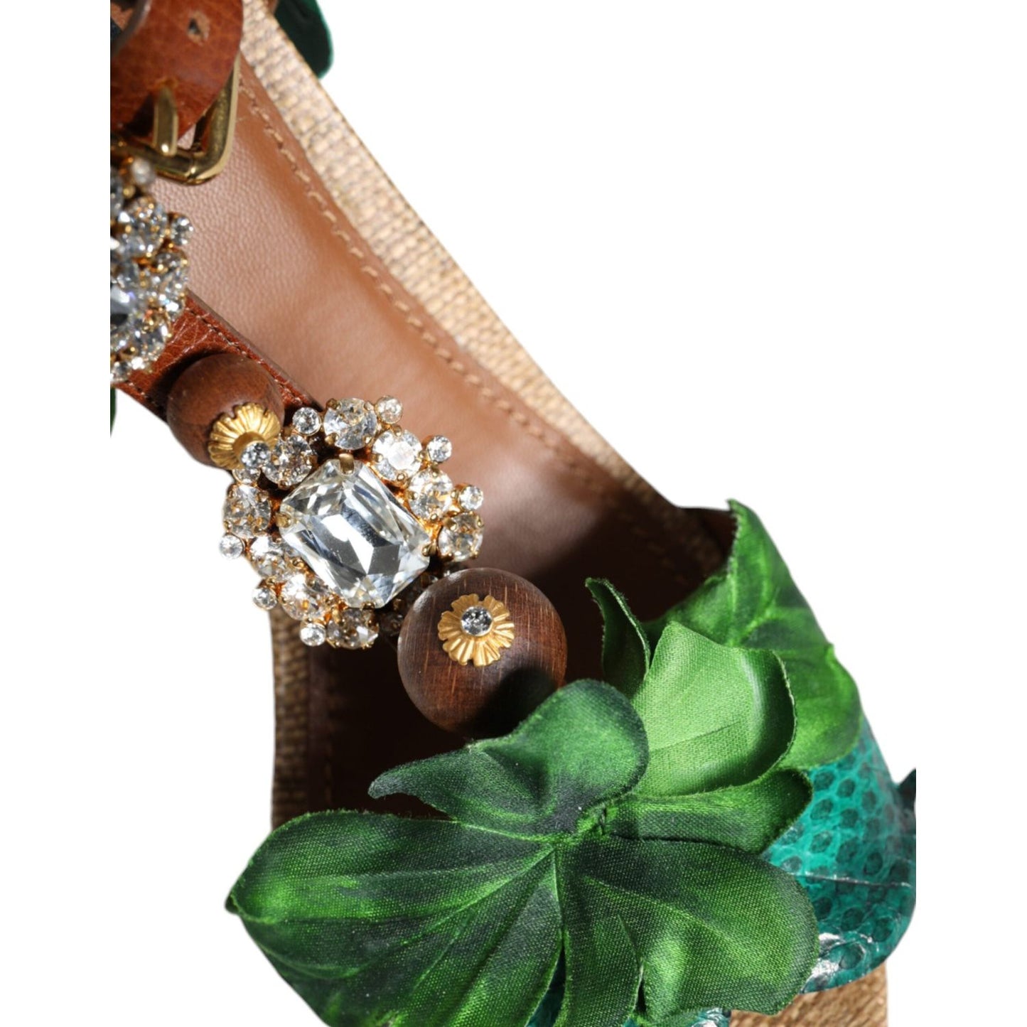 Dolce & Gabbana Emerald Embellished Leather Heels Sandals Shoes Dolce & Gabbana