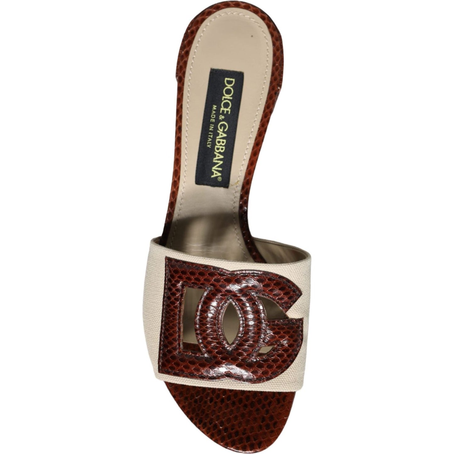 Dolce & Gabbana Beige Brown Logo Slides Heels Sandals Shoes Dolce & Gabbana