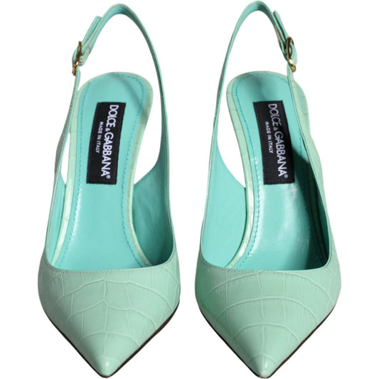 Dolce & Gabbana Mint Green Leather Heels Slingback Pumps Shoes Dolce & Gabbana