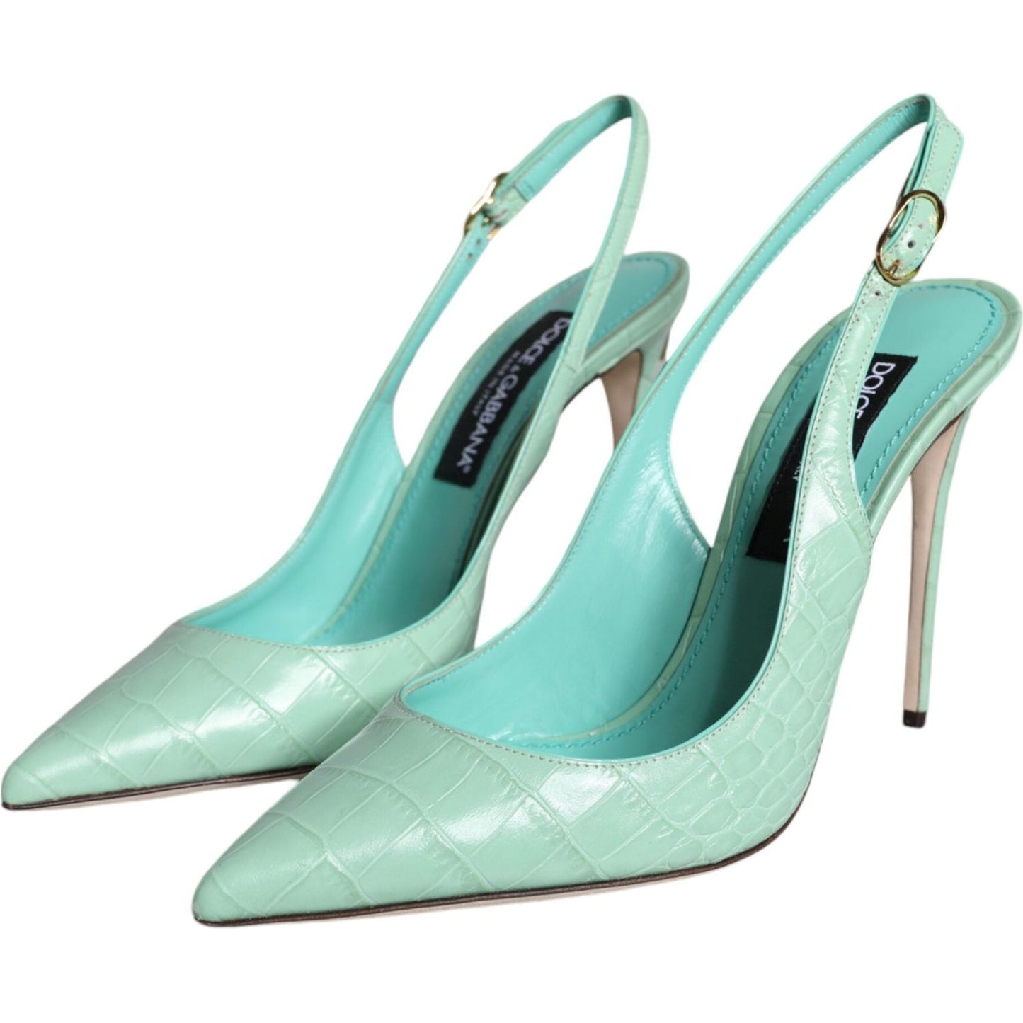 Dolce & Gabbana Mint Green Leather Heels Slingback Pumps Shoes Dolce & Gabbana