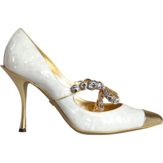 Dolce & Gabbana White Mary Jane Crystal Bow Pearl Pumps Shoes Dolce & Gabbana