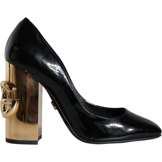 Dolce & Gabbana Black Gold Patent Leather Logo Heels Pumps Shoes Dolce & Gabbana