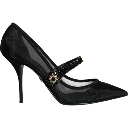 Dolce & Gabbana Black Mesh Mary Jane Crystal Heel Pumps Shoes Dolce & Gabbana