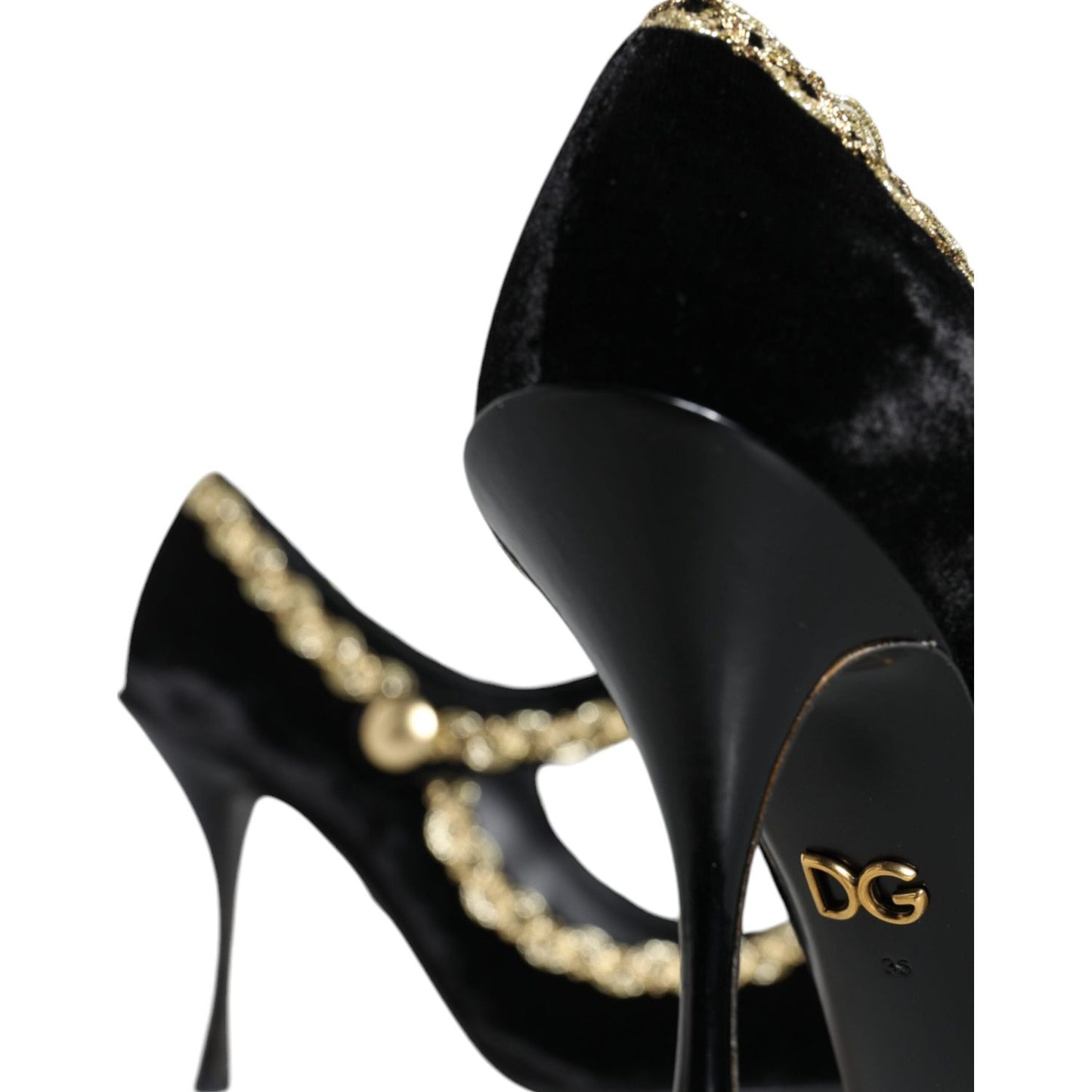 Dolce & Gabbana Black Mary Janes Velvet Gold Pumps Shoes Dolce & Gabbana