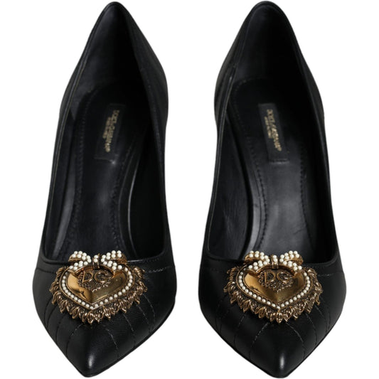 Dolce & Gabbana Black Leather Heart DEVOTION Pumps Shoes Dolce & Gabbana