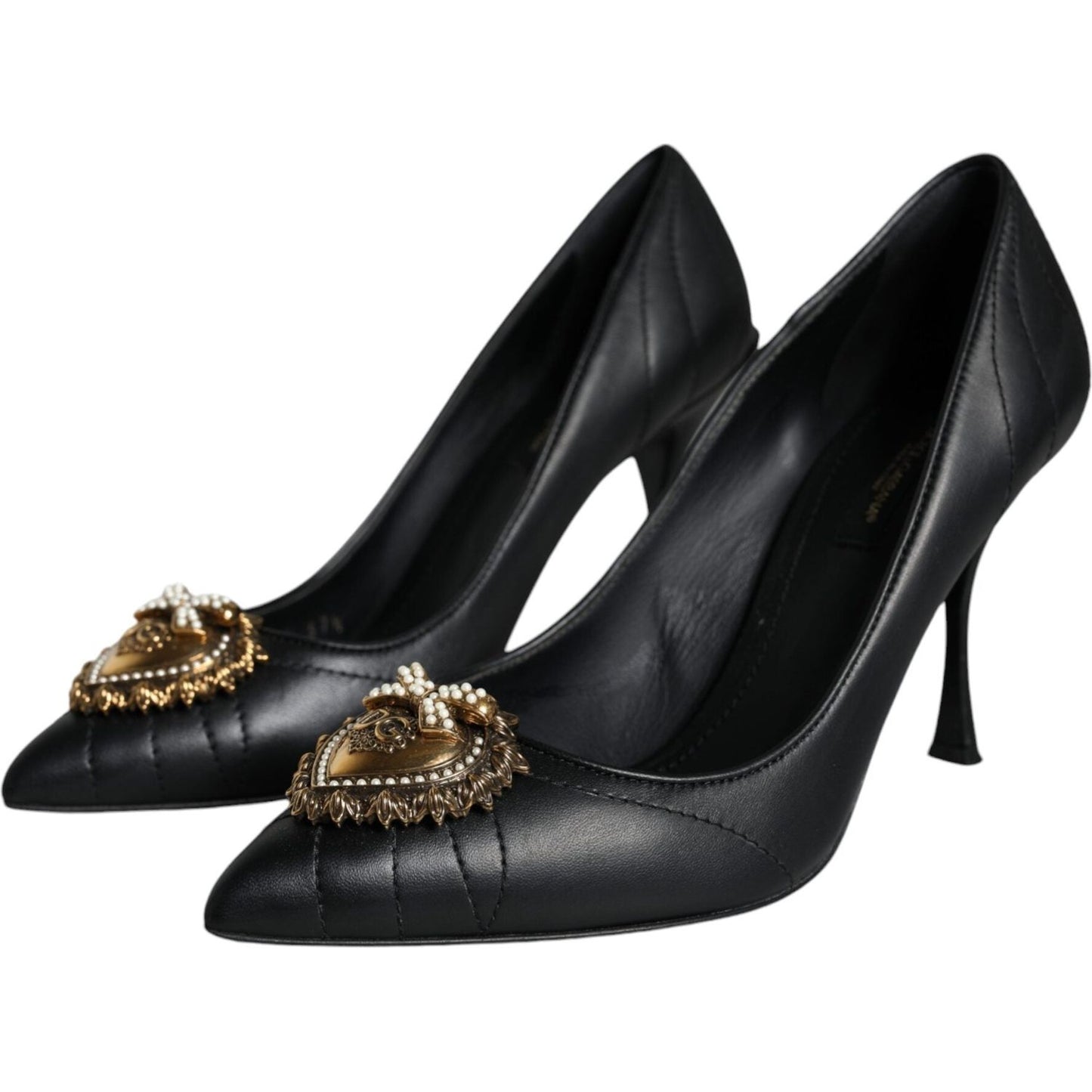 Dolce & Gabbana Black Leather Heart DEVOTION Pumps Shoes Dolce & Gabbana