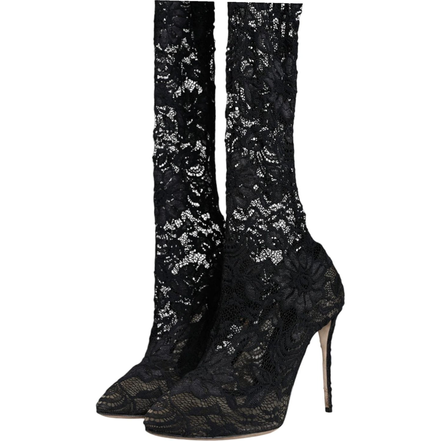 Dolce & Gabbana Black Stretch Socks Taormina Lace Boots Shoes Dolce & Gabbana