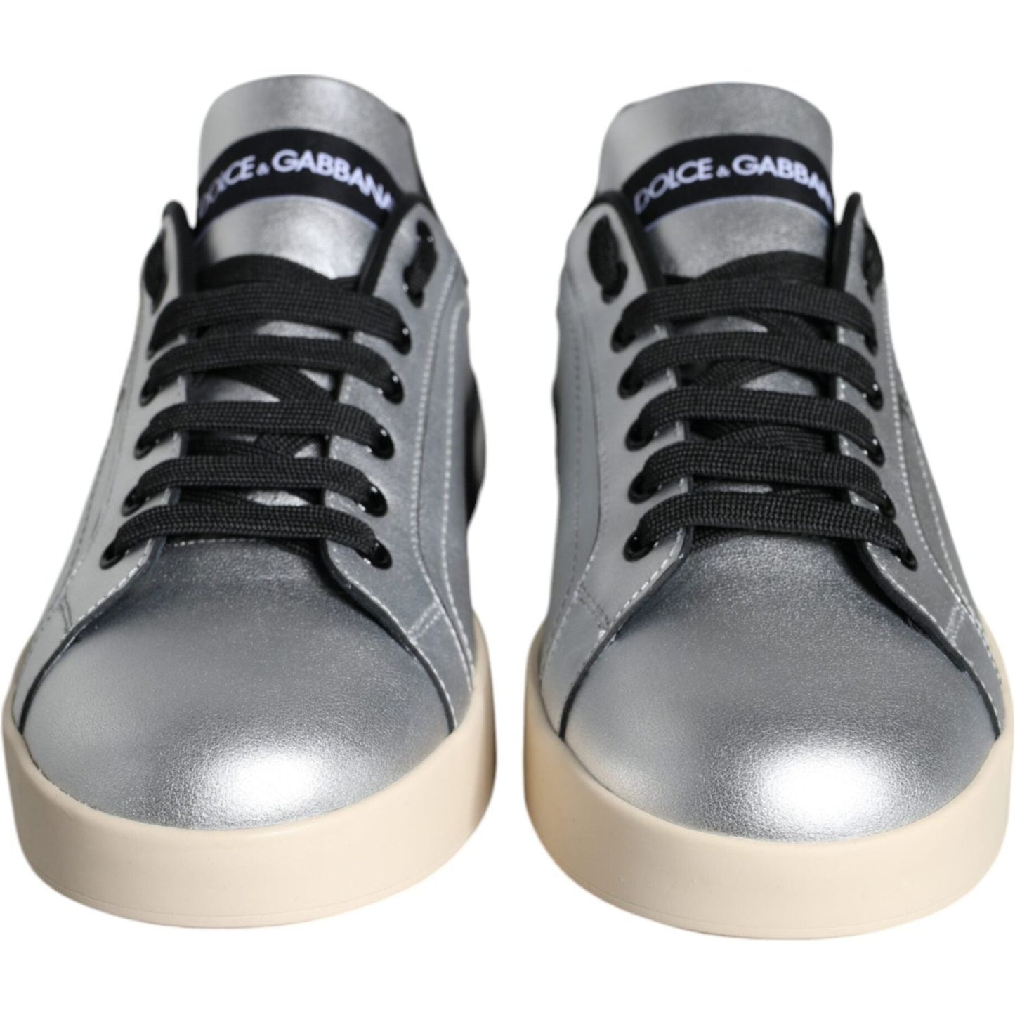 Dolce & Gabbana Silver Portofino Calf Leather Sneakers Shoes Dolce & Gabbana