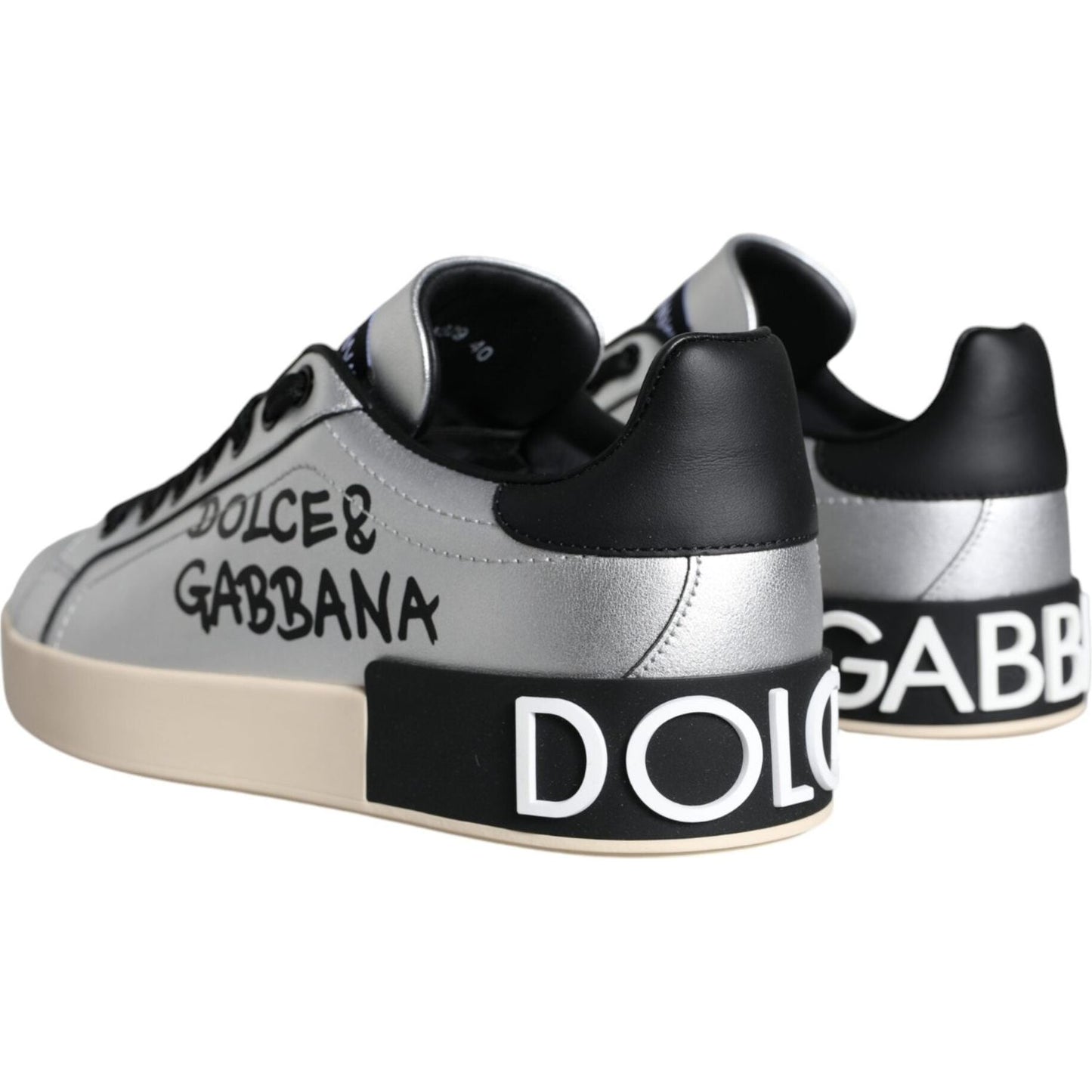 Dolce & Gabbana Silver Portofino Calf Leather Sneakers Shoes Dolce & Gabbana