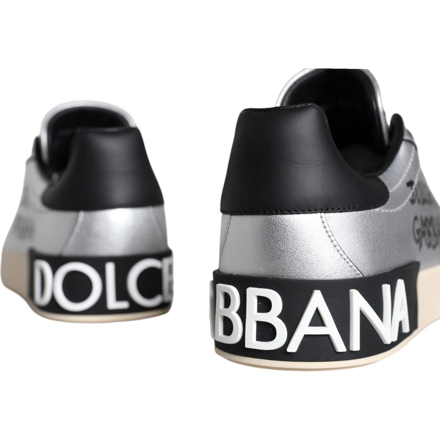 Dolce & Gabbana Silver Portofino Calf Leather Sneakers Shoes Dolce & Gabbana