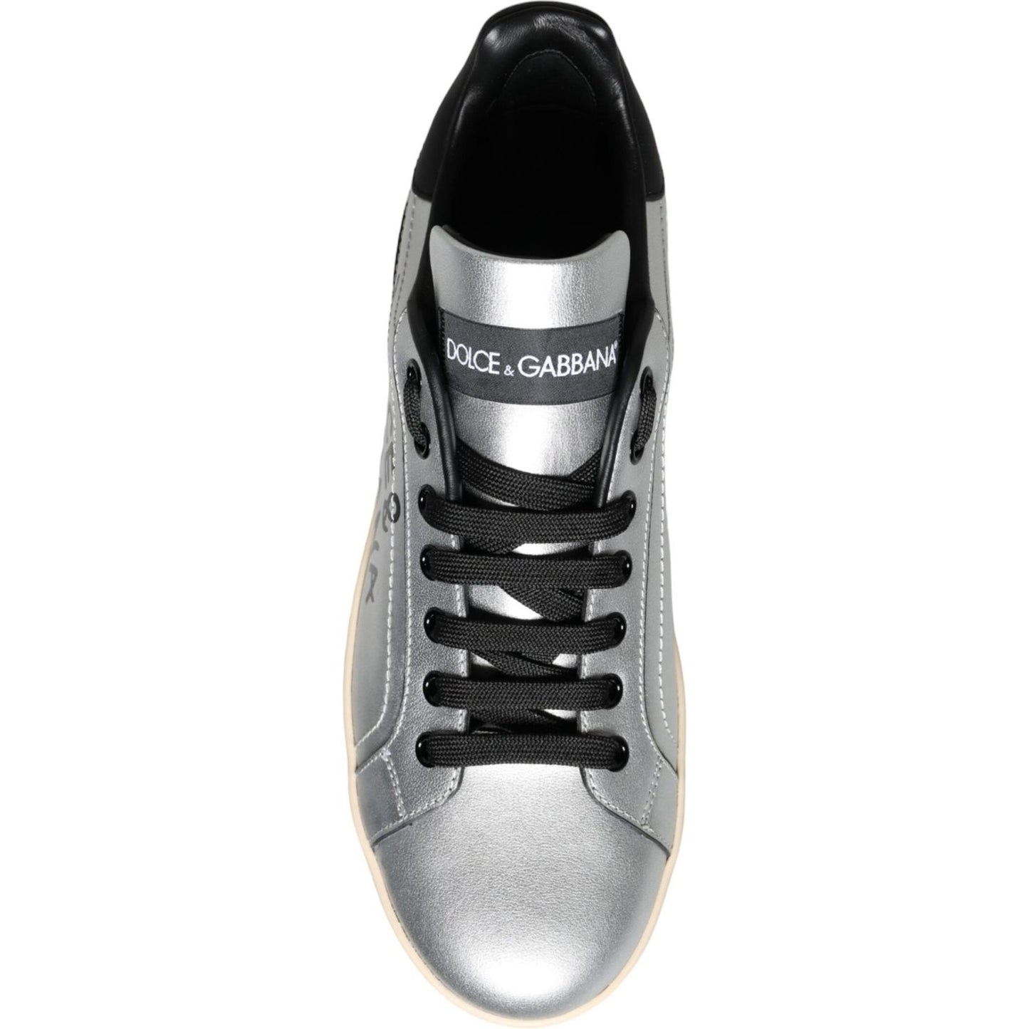 Dolce & Gabbana Silver Portofino Calf Leather Sneakers Shoes Dolce & Gabbana